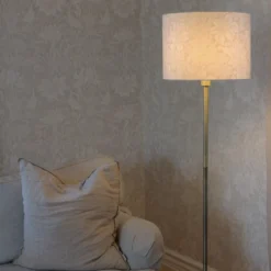 Amy-lattiavalaisin, beige/kulta, korkeus 150 cm, tekstiili, E27