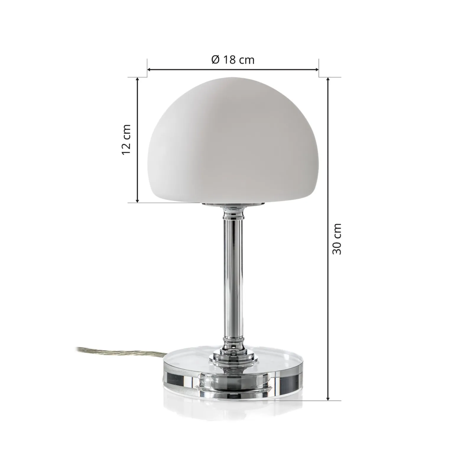 Ancilla-LED-pöytälamppu, kromattu, 30 cm, portaattomasti säädettävä himmennin,