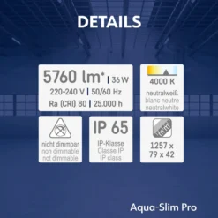 Aquaslim LED-diffuusorivalaisin, pituus 127 cm, IP65, muovi