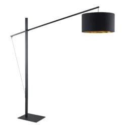 Arcchio kaareva lattiavalaisin Mossa, 200 cm, musta-kulta, tekstiili
