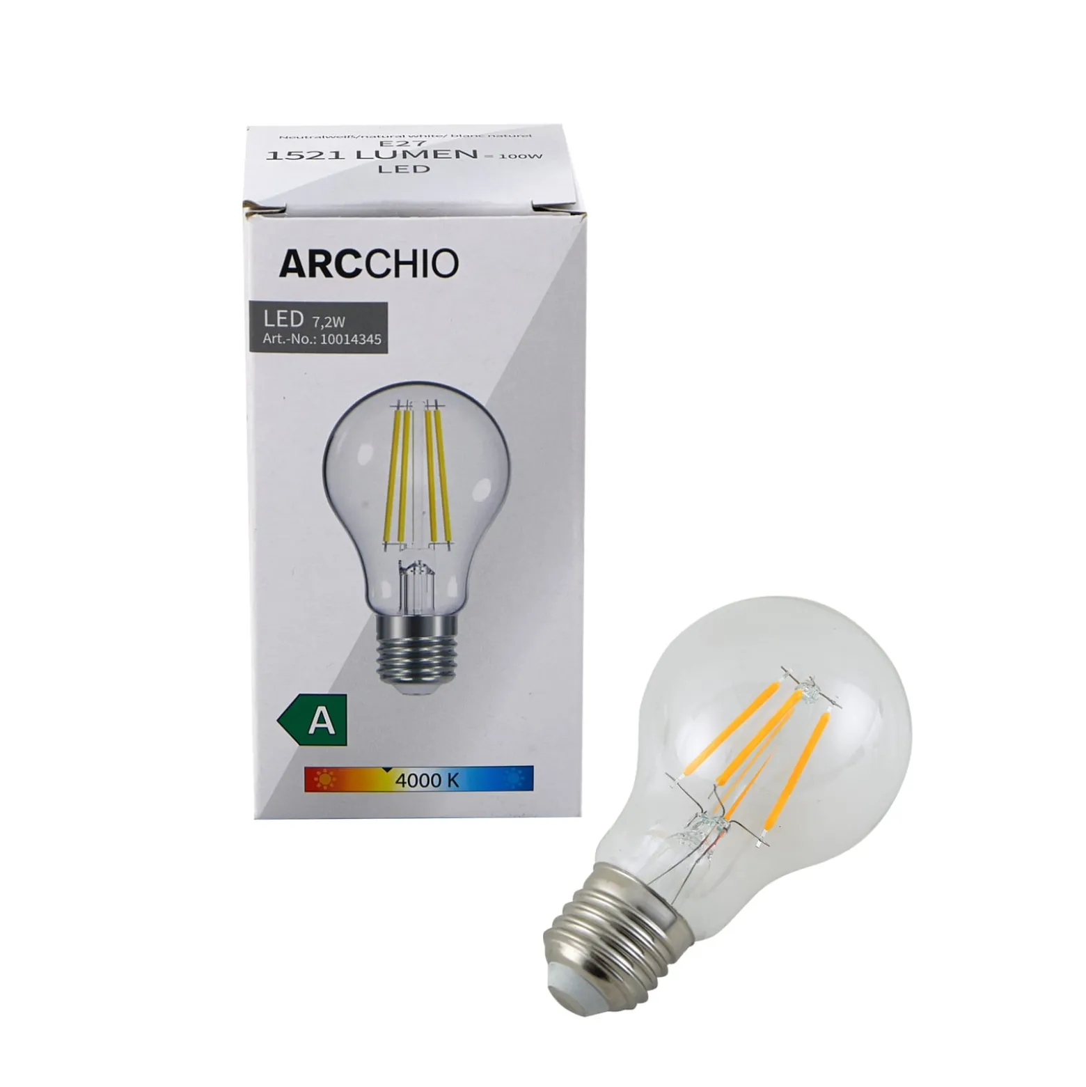 Arcchio LED-filamenttilamppu, E27 7,2 W, 4000 K, kirkas, 1521 lm