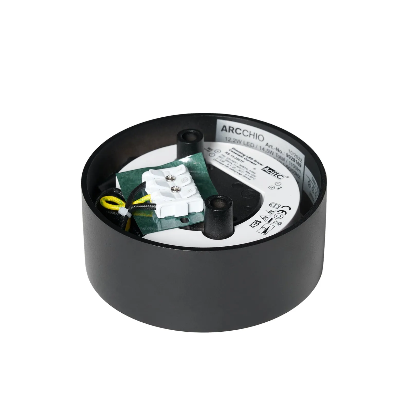 Arcchio LED-kattovalaisin Rotari, musta, metalli, Ø 12 cm