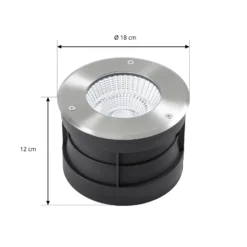 Arcchio LED-lattia-upotusspotti Thentos, Ø 18 cm, 60°, nikkeli, IP67