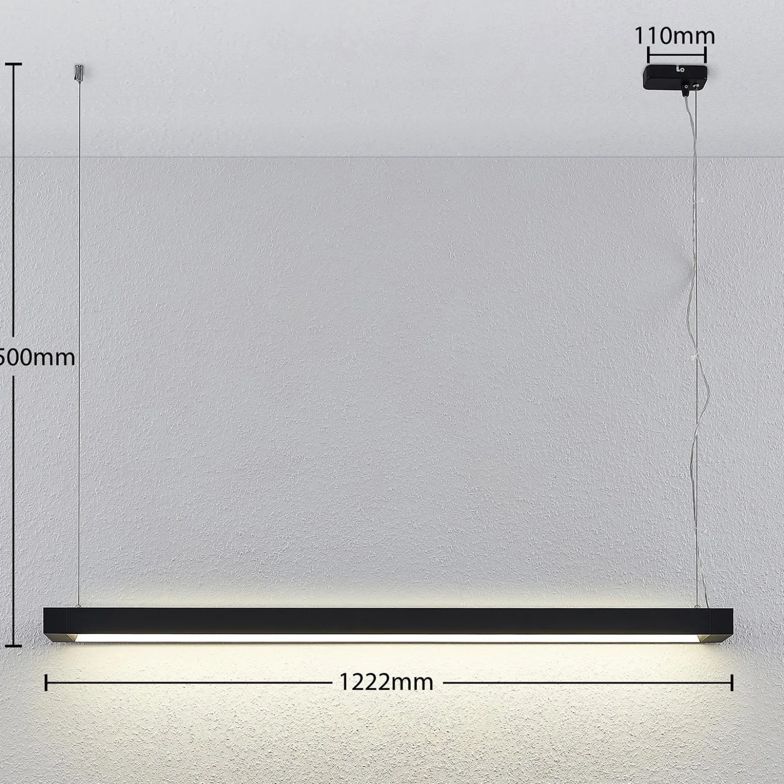 Arcchio LED-riippuvalaisin Cuna, musta, 122cm, metallia