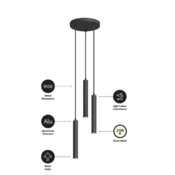 Arcchio LED-riippuvalaisin Franka, 3-valo, Ø 24 cm, musta