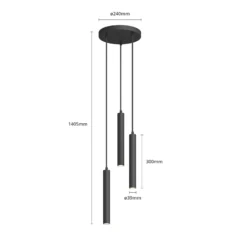 Arcchio LED-riippuvalaisin Franka, 3-valo, Ø 24 cm, musta