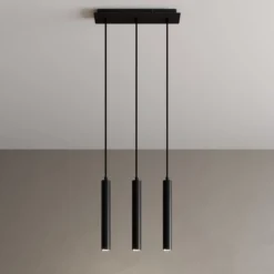 Arcchio LED-riippuvalaisin Franka, 3-valo, pitkä, musta, alumiini