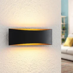 Arcchio LED-seinävalaisin Jelle, 27 cm, musta/kulta, ylös/alasvalo