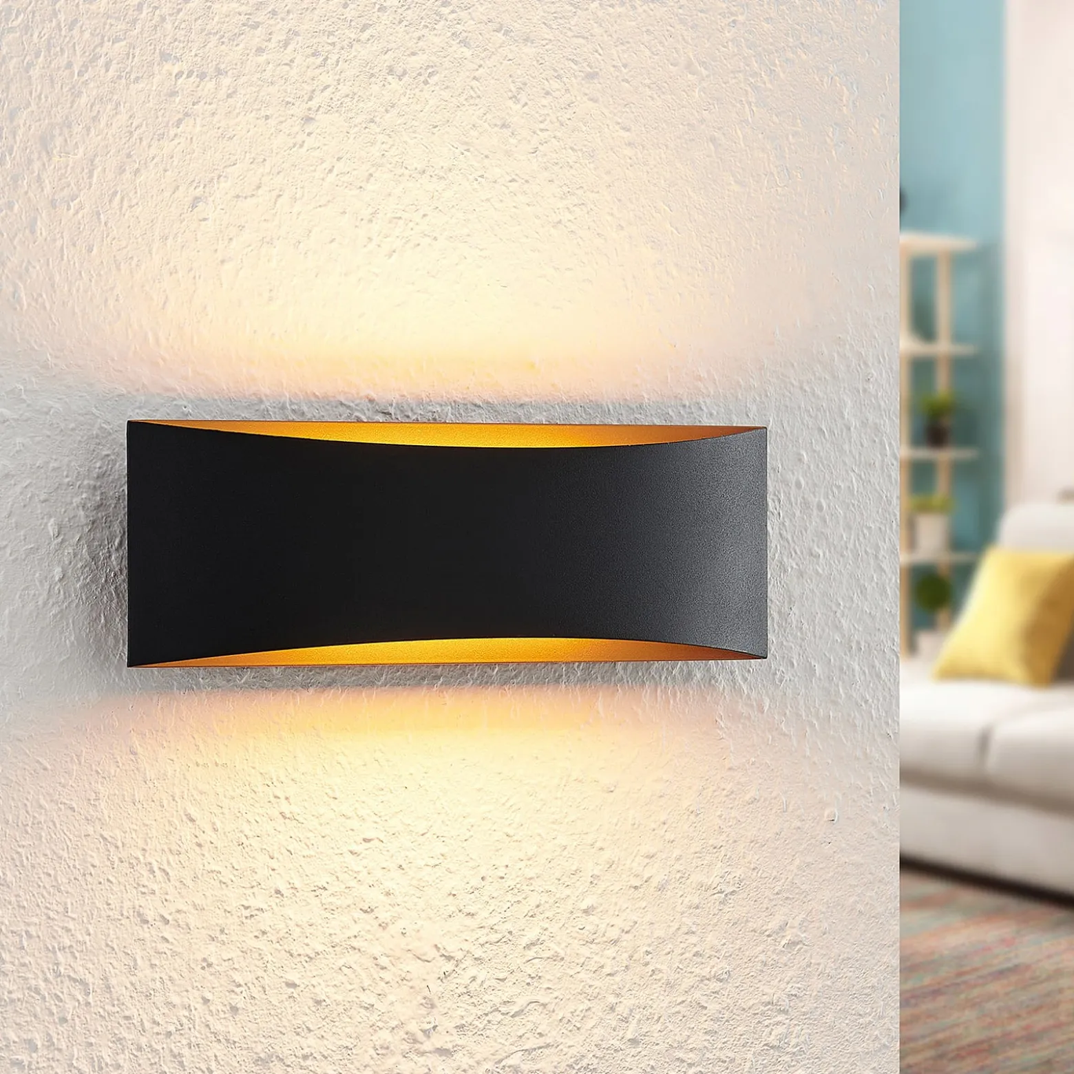 Arcchio LED-seinävalaisin Jelle, 27 cm, musta/kulta, ylös/alasvalo