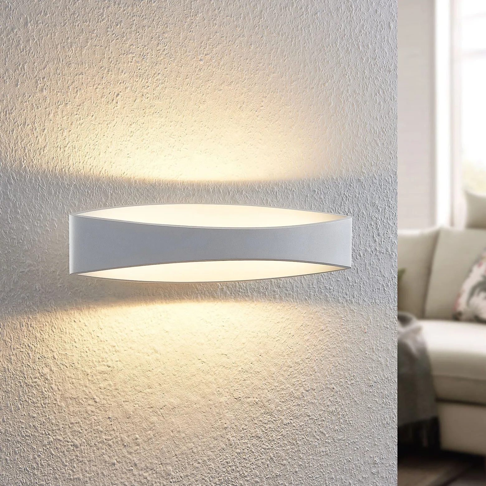 Arcchio LED-seinävalaisin Jelle, 44 cm, valkoinen, metalli, ylös/alasvalo