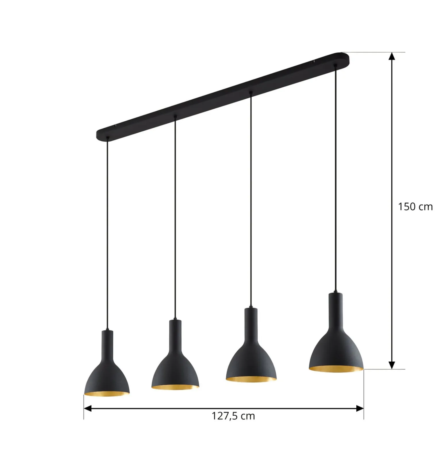 Arcchio riippuvalo Cosmina, 4-lamppuinen, pituus 120 cm, musta