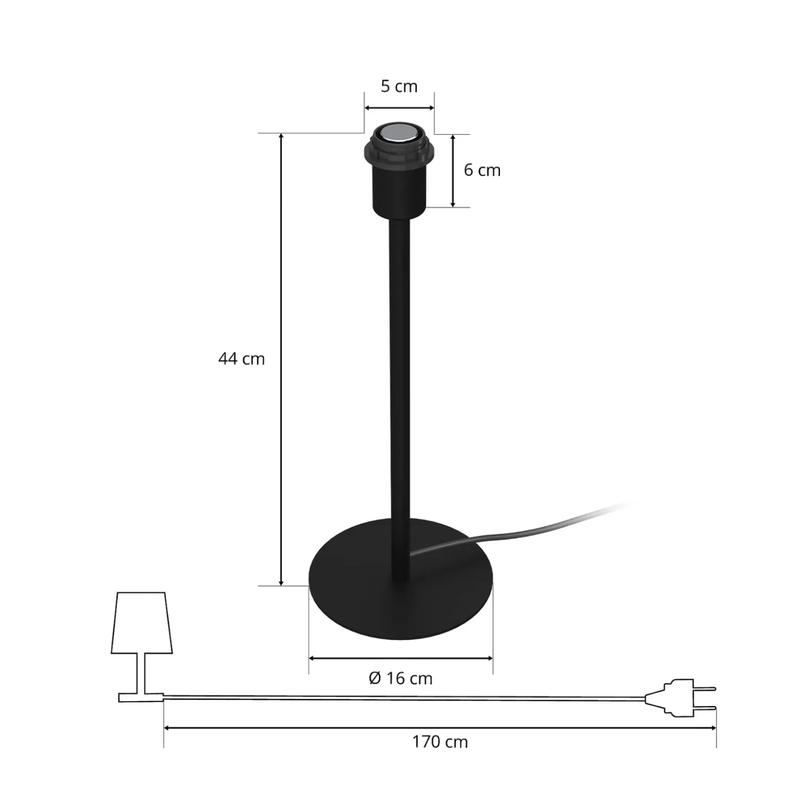 Arden pöytävalaisin ilman varjostinta, musta, korkeus 44cm