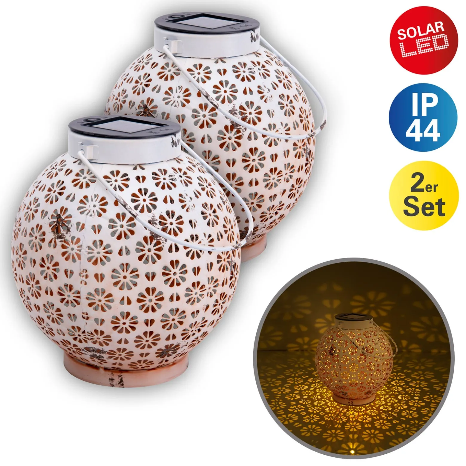 Aurinkokäyttöinen LED-valaisin 52854, valkoinen, metalli, 20 cm, IP44, 2 kpl:n