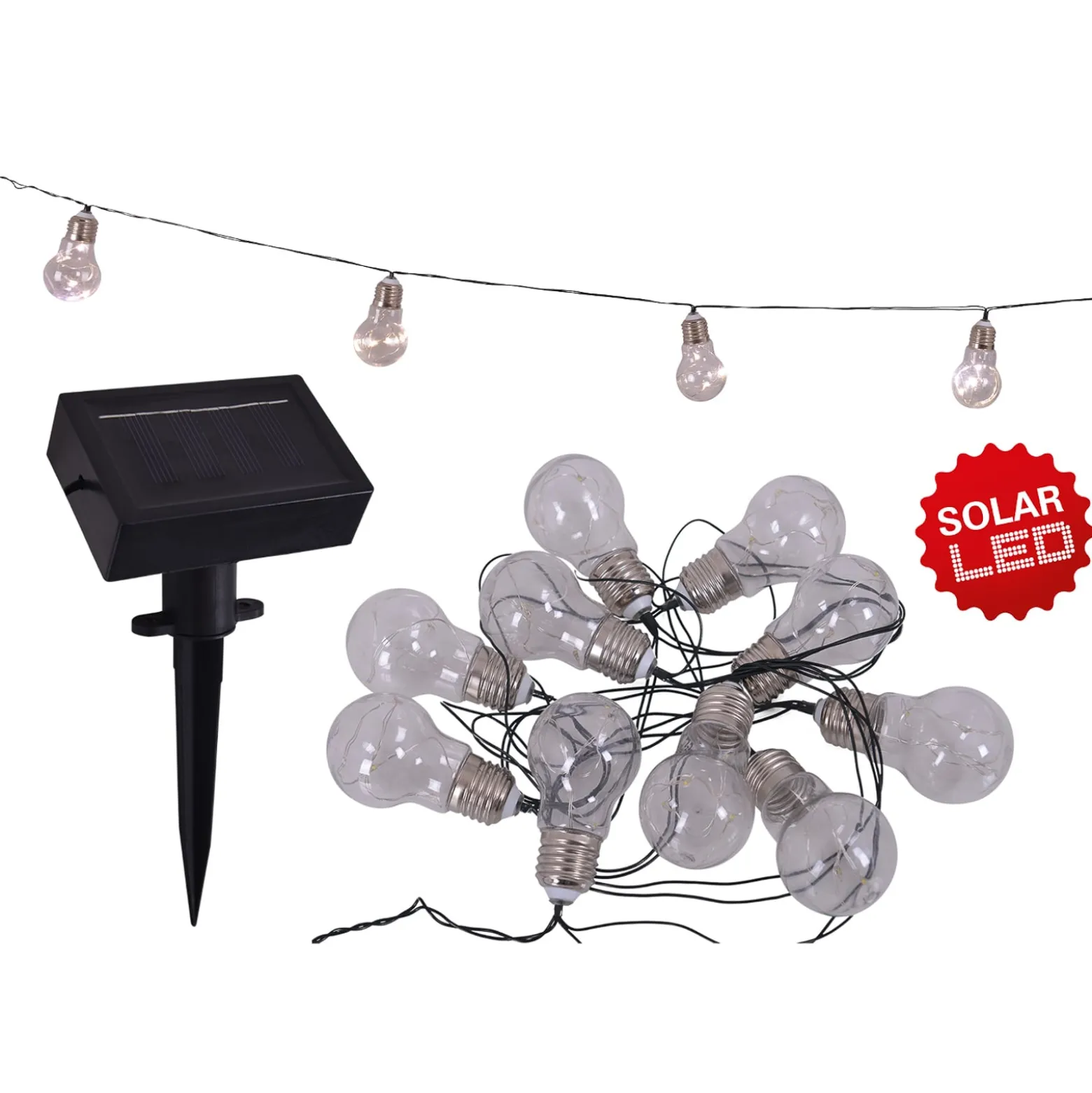 Aurinkokäyttöinen LED-valoketju, 10-lamppuinen