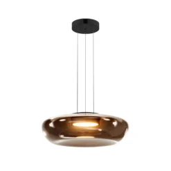 Bassa-LED-riippuvalaisin, ruskea, halkaisija 45 cm, lasi, himmennettävä