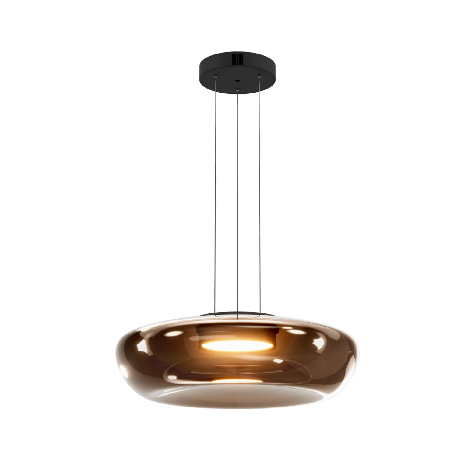 Bassa-LED-riippuvalaisin, ruskea, halkaisija 45 cm, lasi, himmennettävä