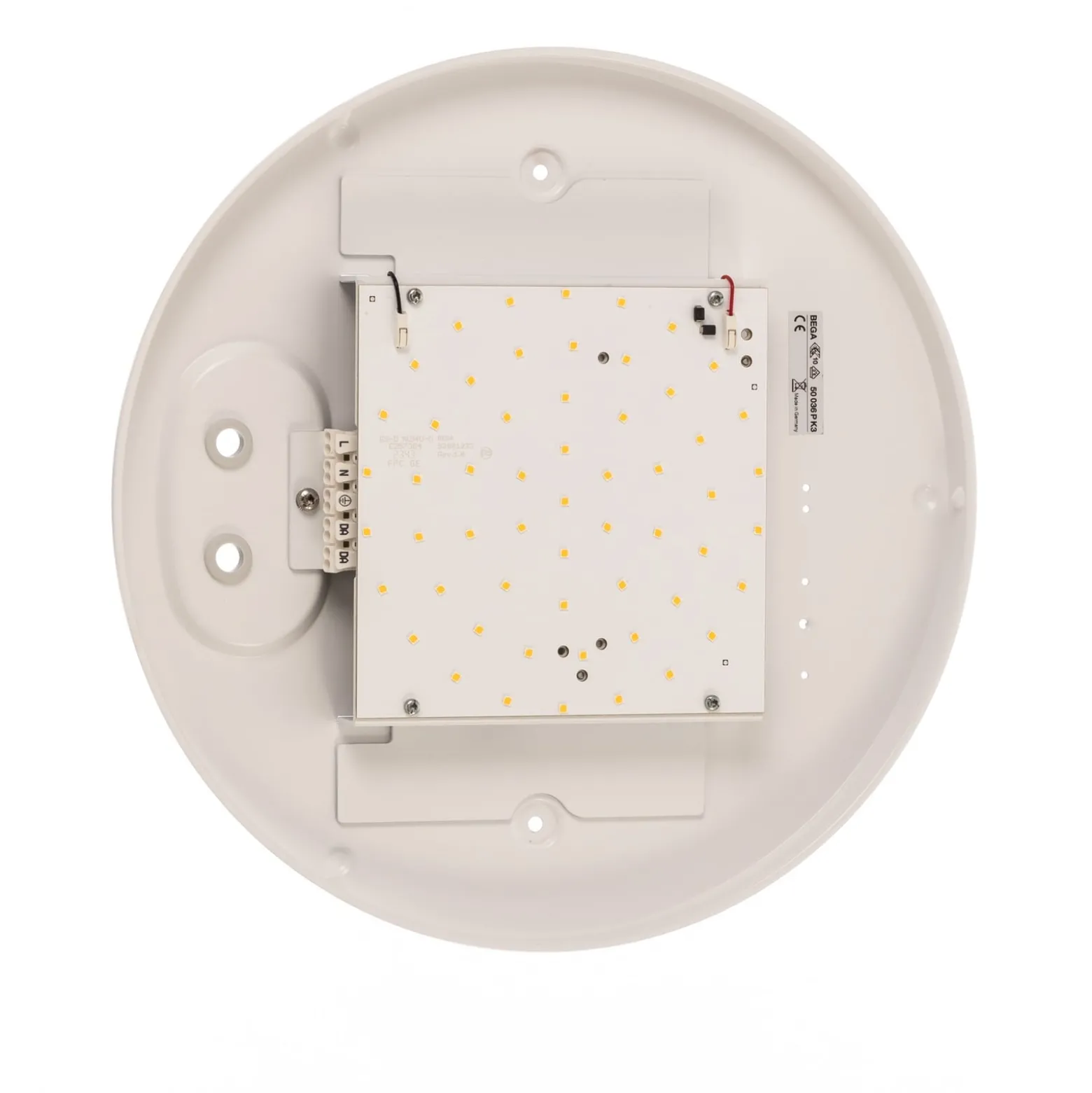 BEGA LED-kattovalaisin 50036P K3, valkoinen, Ø 35 cm, muovi DALI