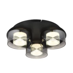 Belinda LED-kattovalaisin, Ø 38 cm, savunharmaa, 3-lamppuinen, lasi