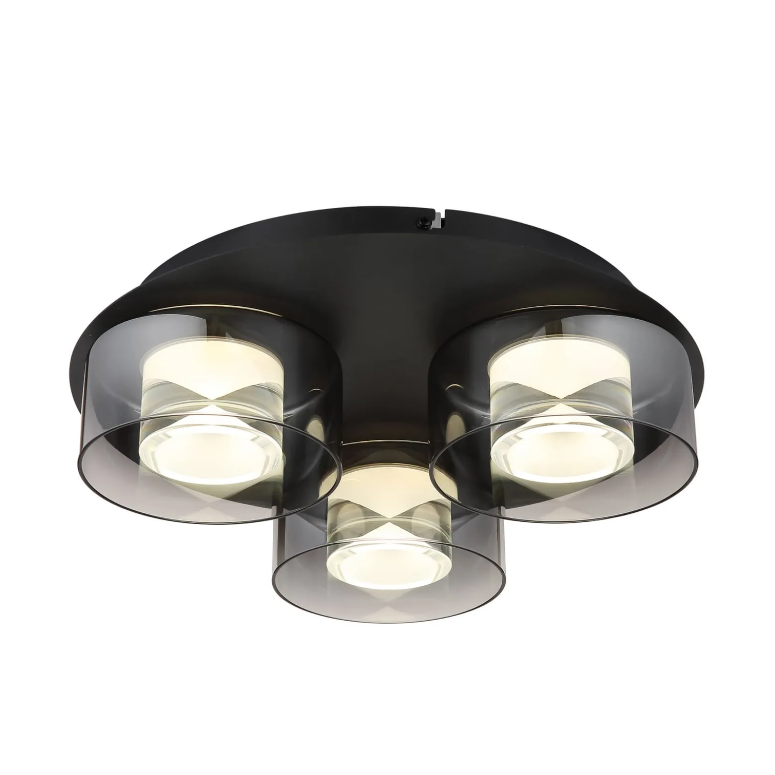 Belinda LED-kattovalaisin, Ø 38 cm, savunharmaa, 3-lamppuinen, lasi