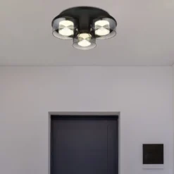 Belinda LED-kattovalaisin, Ø 38 cm, savunharmaa, 3-lamppuinen, lasi