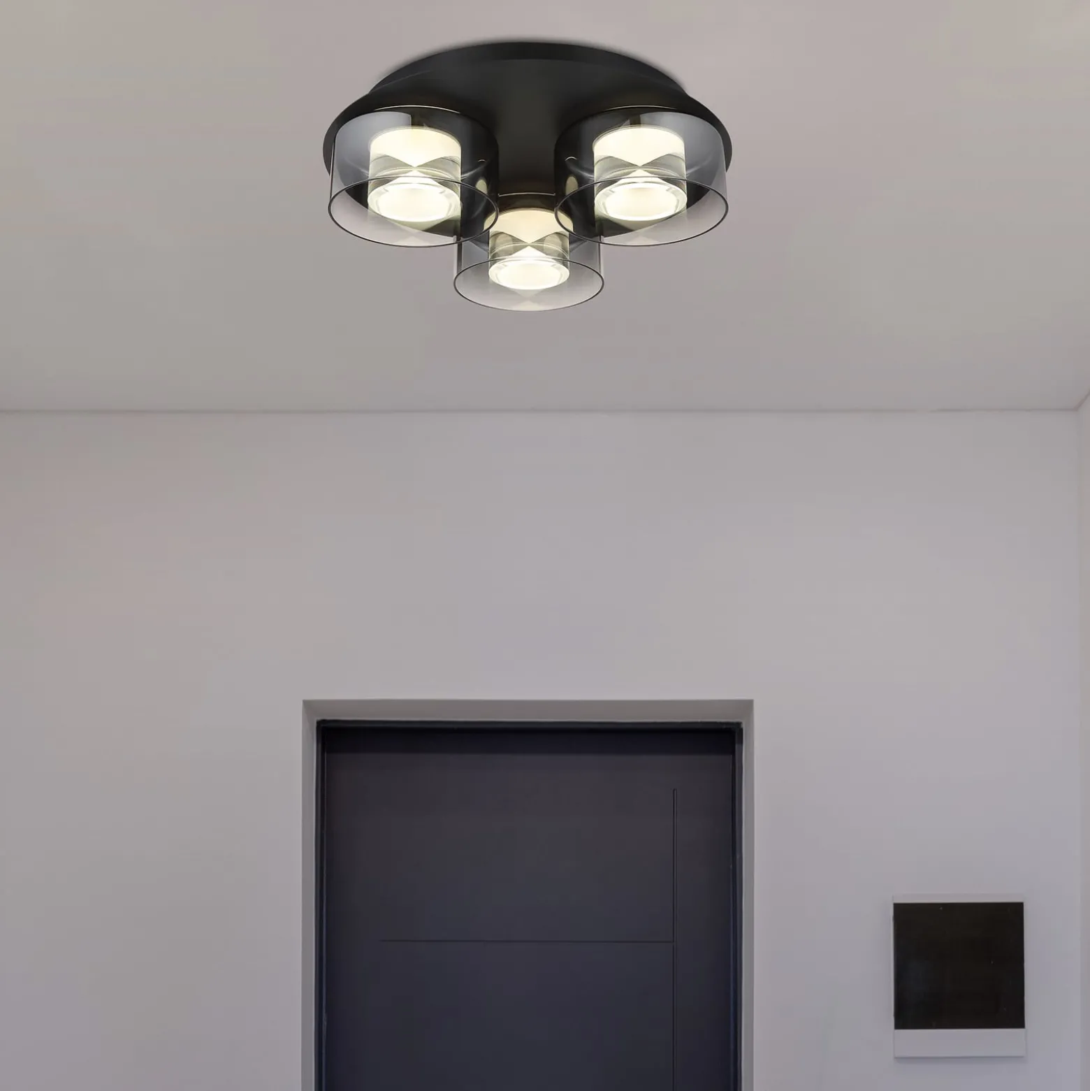 Belinda LED-kattovalaisin, Ø 38 cm, savunharmaa, 3-lamppuinen, lasi
