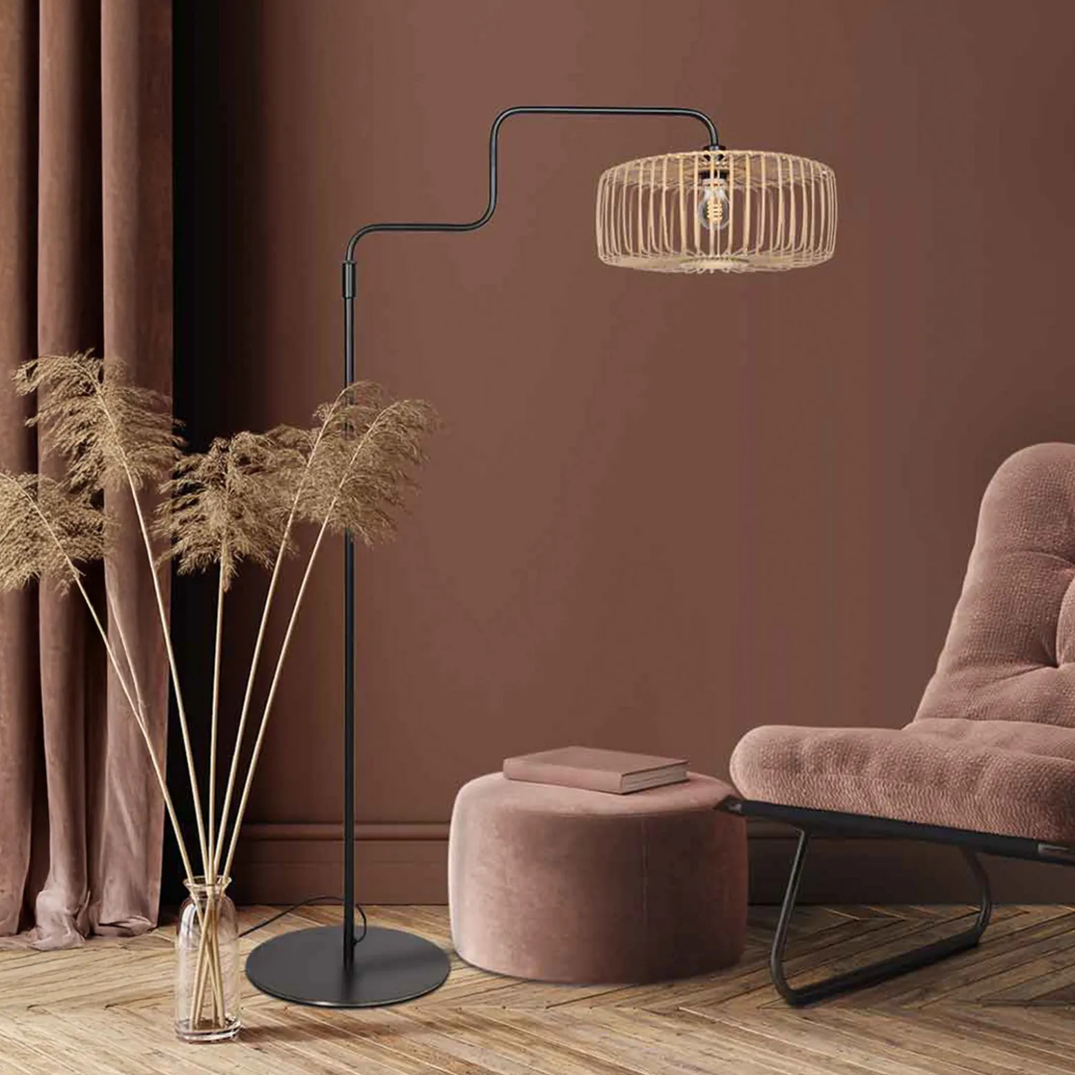 Bloeba-maavalaisin, musta/luonnonvärinen bambu, korkeus 150 cm