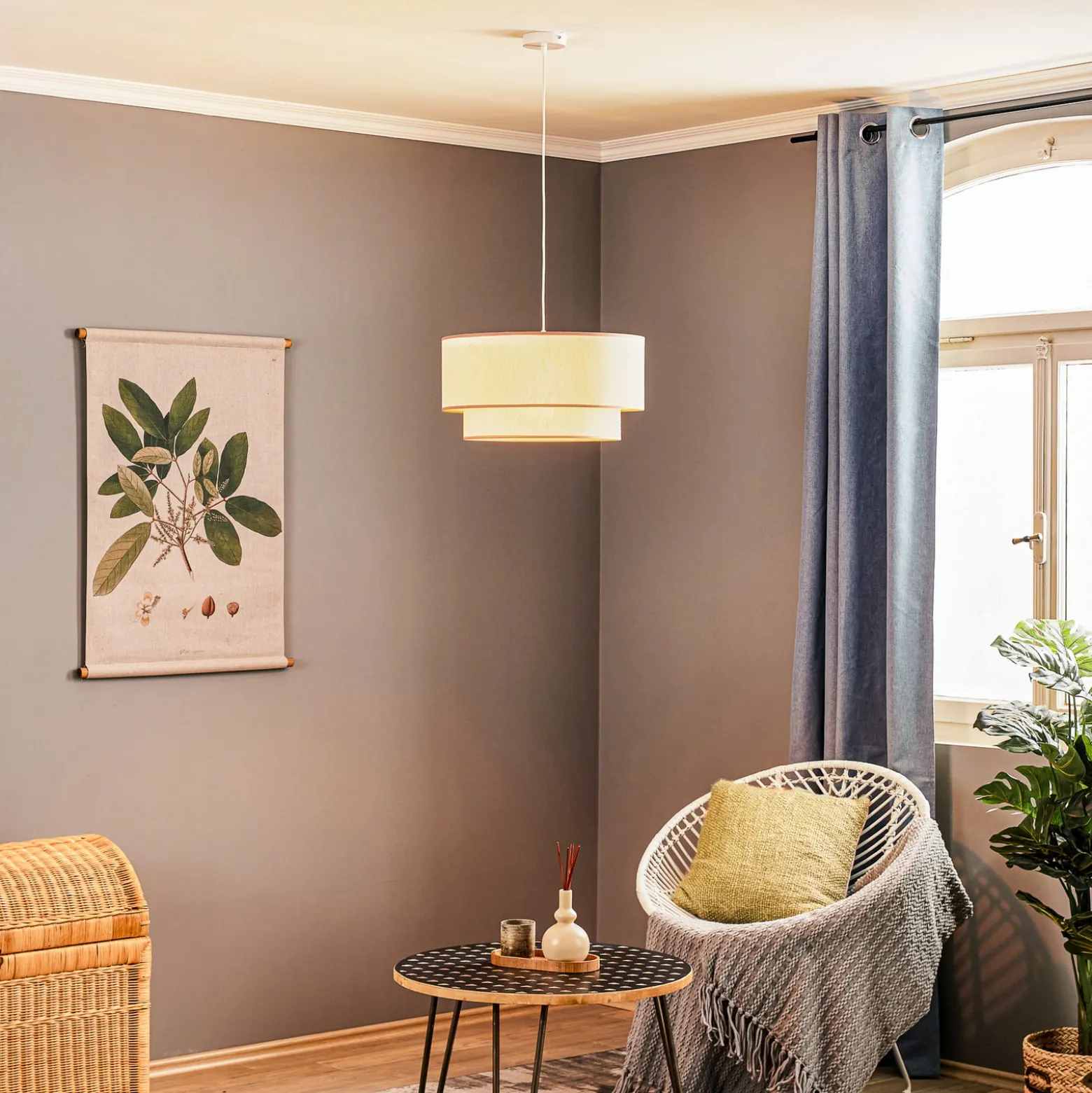 Boho-riippuvalaisin, beige, halkaisija 45 cm, tekstiili
