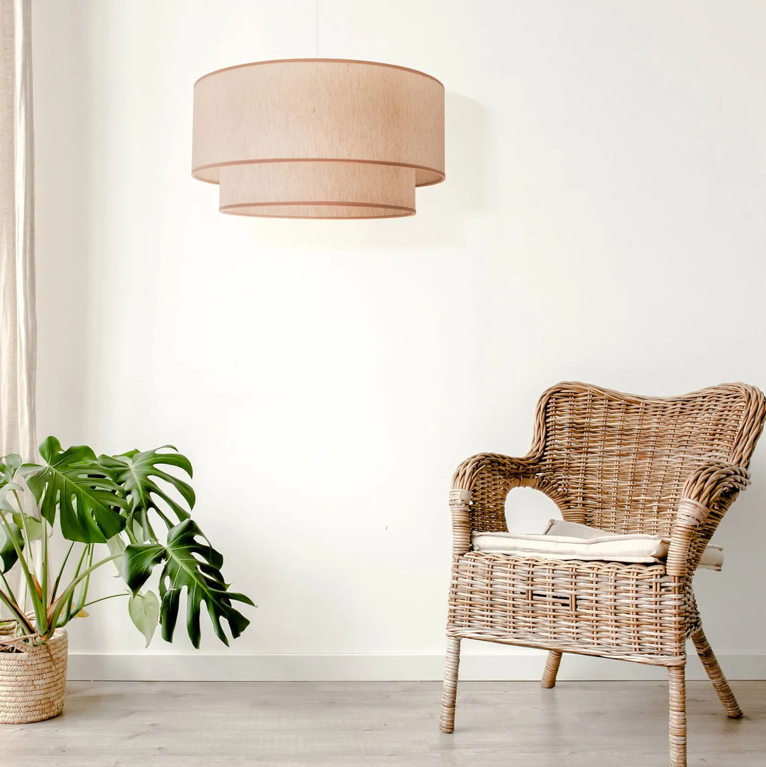 Boho-riippuvalaisin, beige, halkaisija 45 cm, tekstiili