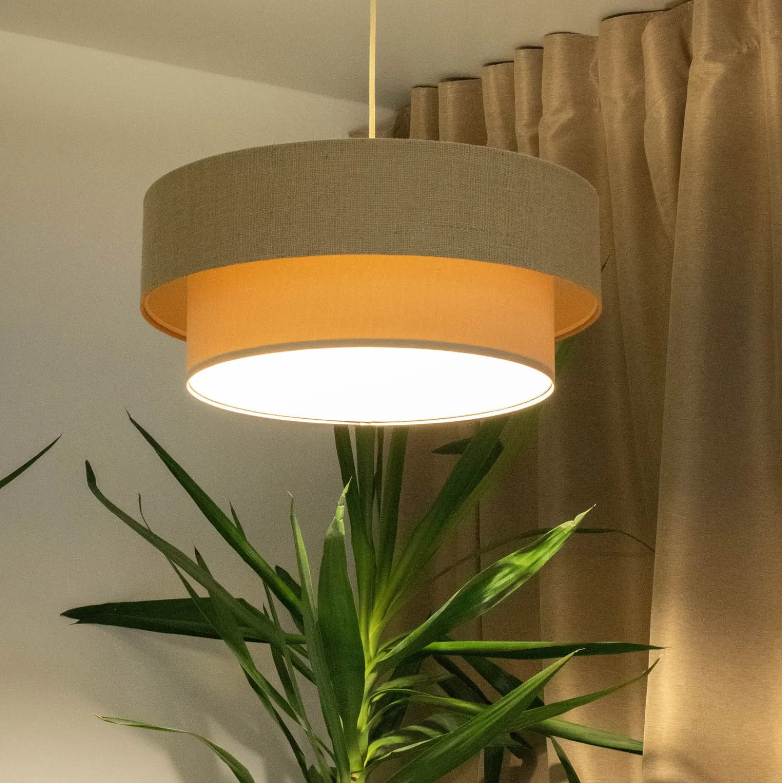 Boho-riippuvalaisin, kerma/beige, Ø 50 cm, korkeus 21 cm, juutti