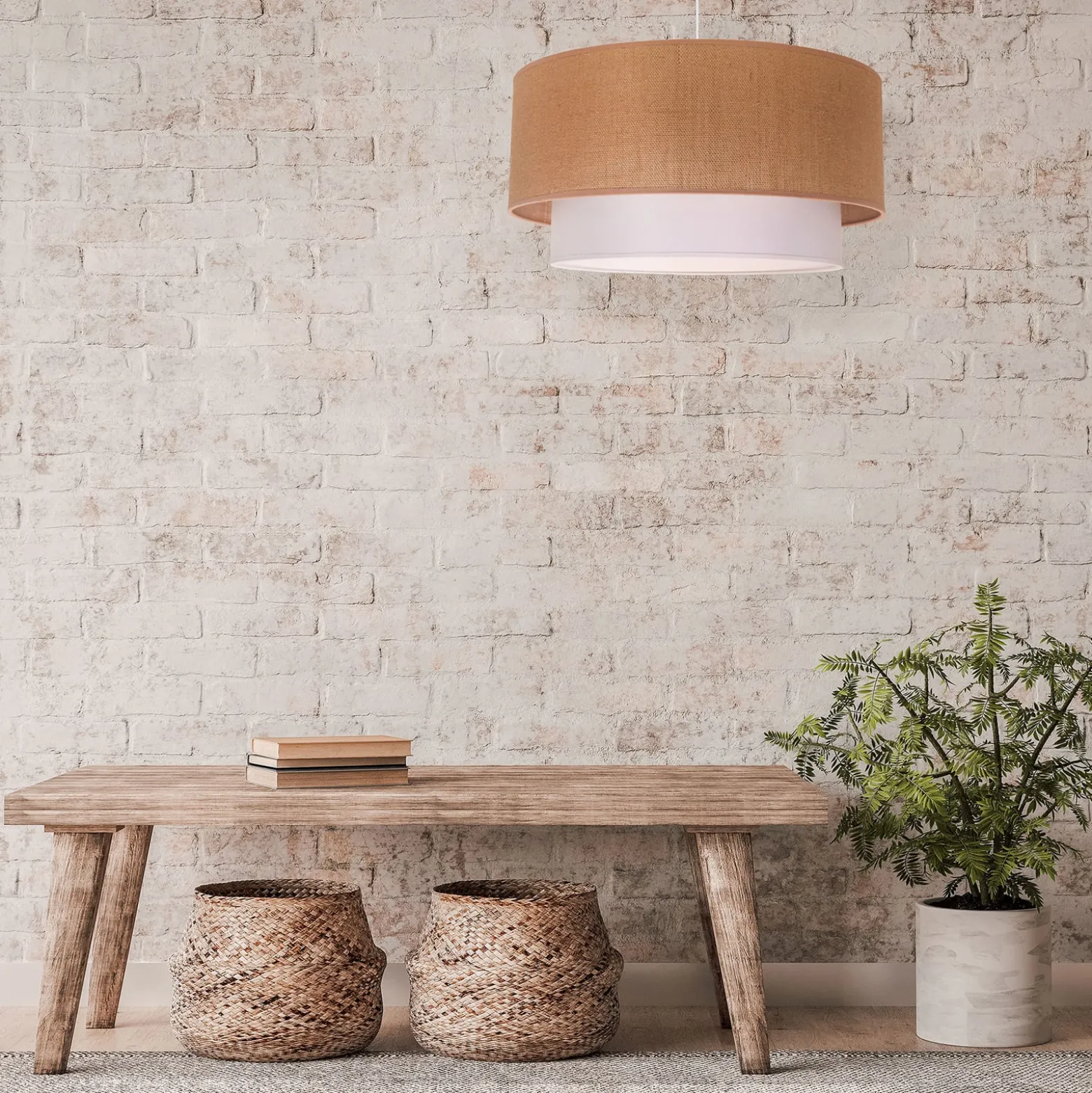 Boho-riippuvalaisin, ruskea/valkoinen, halkaisija 45 cm, tekstiili