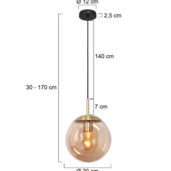 Bollique-riippuvalaisin, messinki, Ø 20 cm, lasi, 1-valo, pallovalaisin,