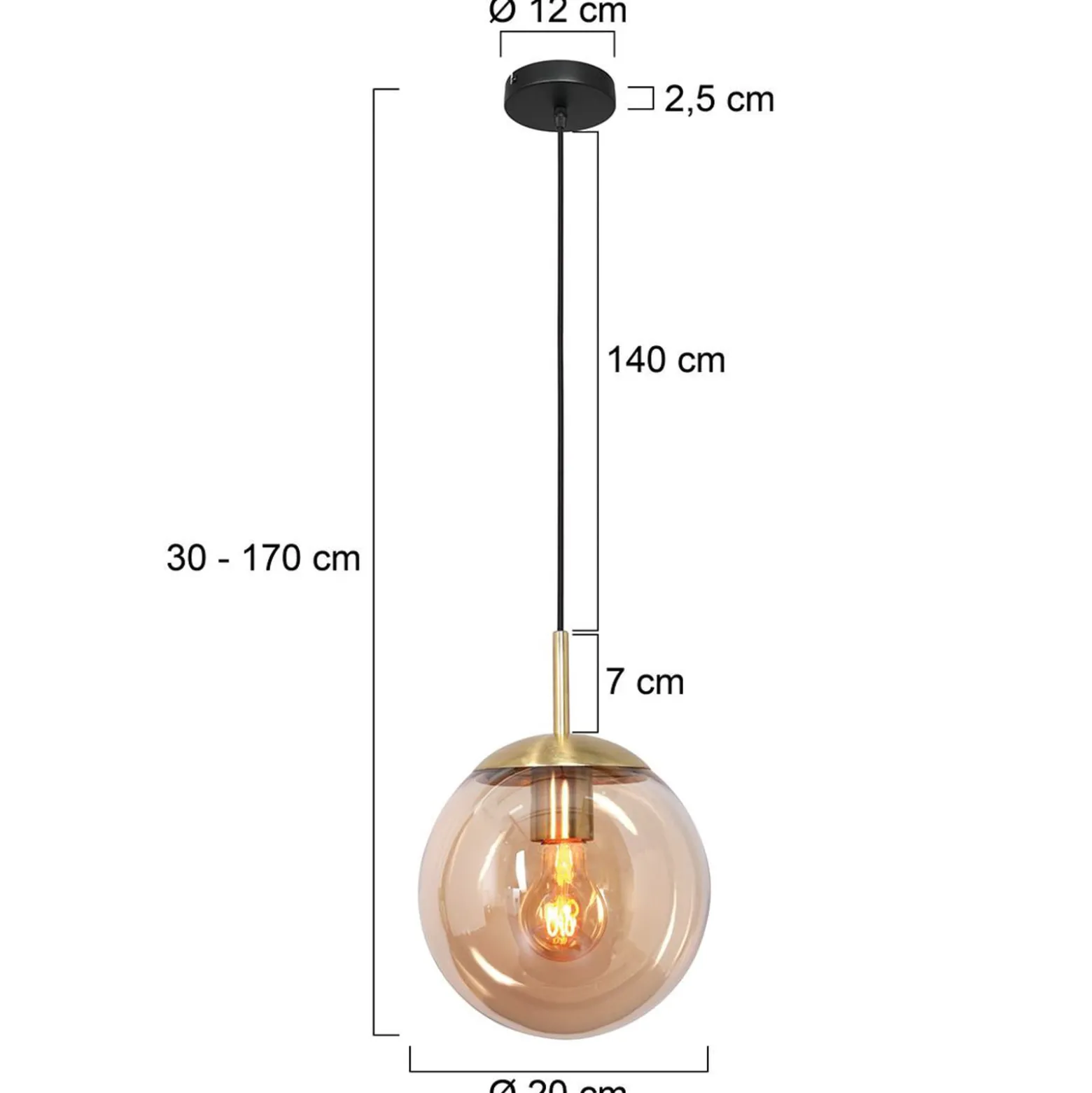 Bollique-riippuvalaisin, messinki, Ø 20 cm, lasi, 1-valo, pallovalaisin,