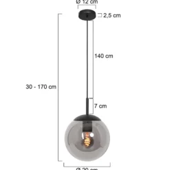 Bollique-riippuvalaisin, musta, Ø 20 cm, lasi, 1-valo, pallovalaisin, pallo