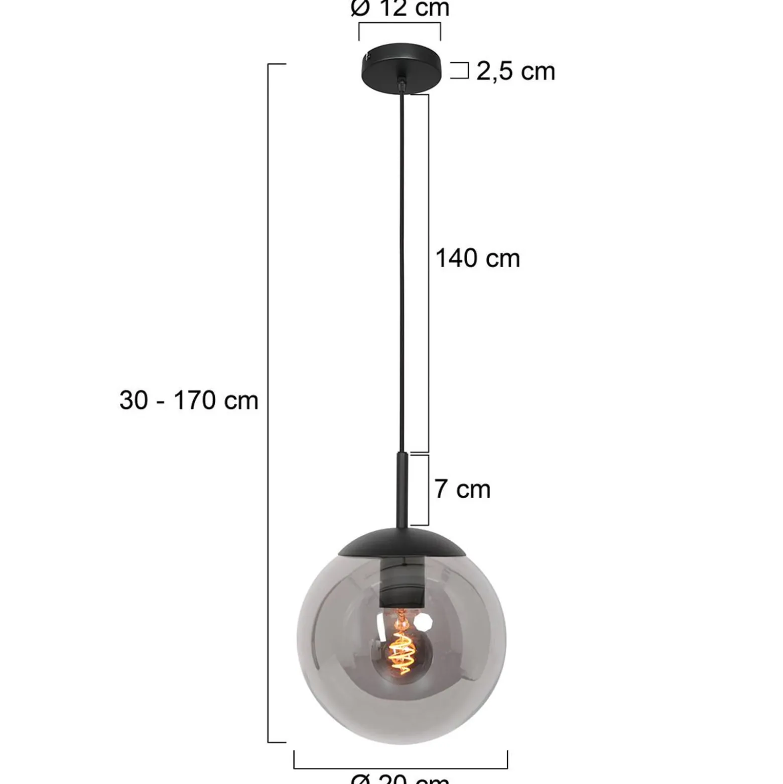 Bollique-riippuvalaisin, musta, Ø 20 cm, lasi, 1-valo, pallovalaisin, pallo