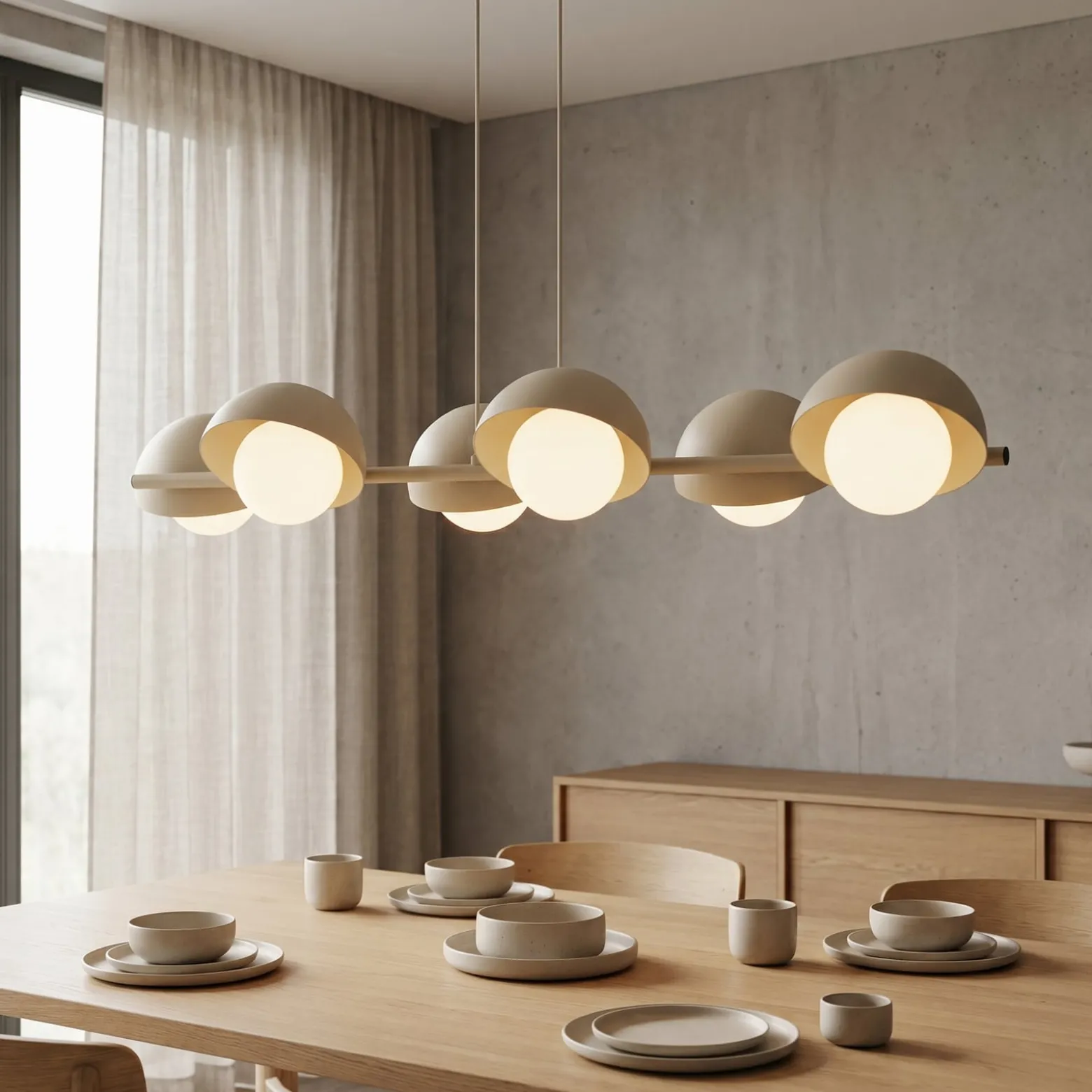 BOOM-riippuvalaisin, beige, pituus 88 cm, 6-lamppuinen, metalli/lasi
