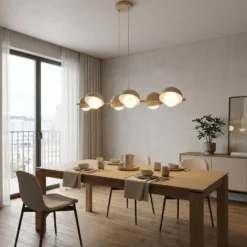 BOOM-riippuvalaisin, beige, pituus 88 cm, 6-lamppuinen, metalli/lasi