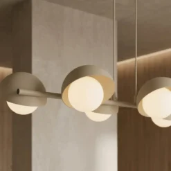 BOOM-riippuvalaisin, beige, pituus 88 cm, 6-lamppuinen, metalli/lasi