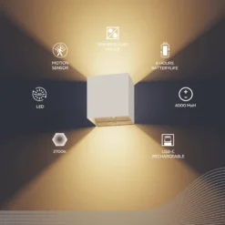 Calex LED-akku-anturi-ulkoseinälamppu Volterra, valkoinen, IP44
