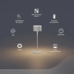 Calex LED-akku-pöytävalaisin Serino, hiekka, alumiini, 2700 K