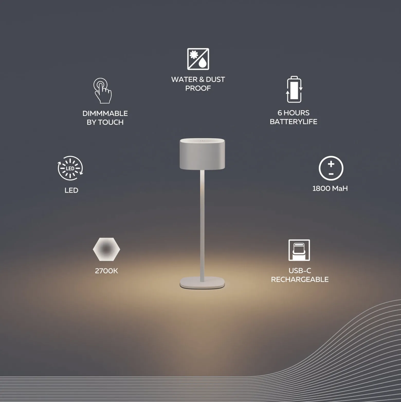Calex LED-akku-pöytävalaisin Serino, hiekka, alumiini, 2700 K