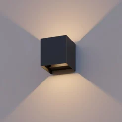 Calex LED-ulkoseinälamppu Cube, ylös/alas, korkeus 10 cm, musta