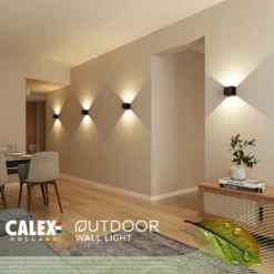 Calex LED-ulkoseinälamppu Cube, ylös/alas, korkeus 10 cm, musta