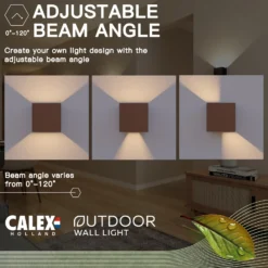 Calex LED-ulkoseinälamppu Cube, ylös/alas, korkeus 10 cm, ruosteenruskea