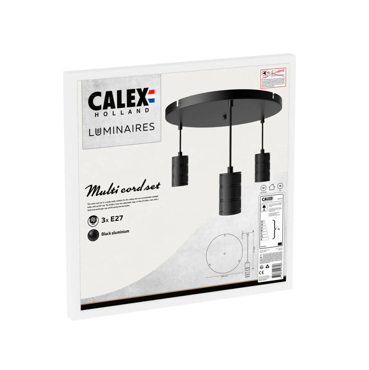 Calex Retro -riippuvalaisin pyöreä, 3x, musta