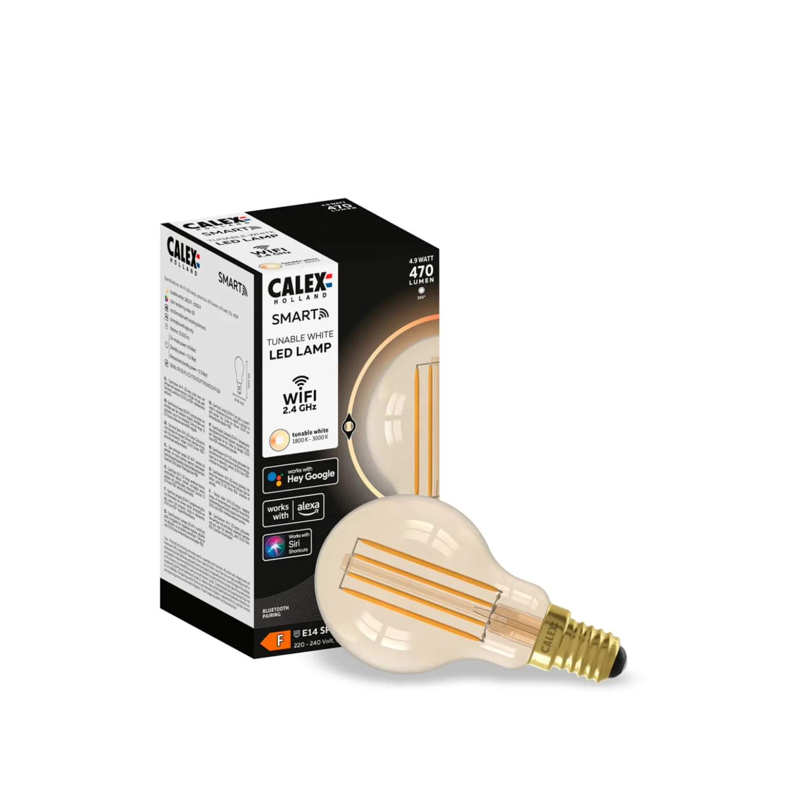 Calex Smart E14 P45 4,5W 1800-3000K dimm gold 2kpl