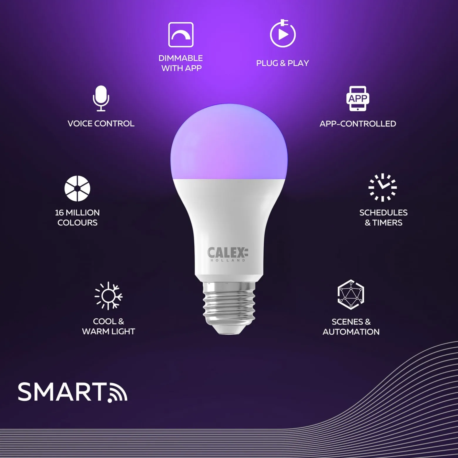Calex Smart LED-lamppu E27 A60 9.4W CCT RGB 2 kpl:n sarja