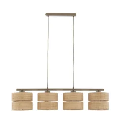 Calma-riippuvalaisin, 4-lamppuinen, beige, rami, pituus 95 cm