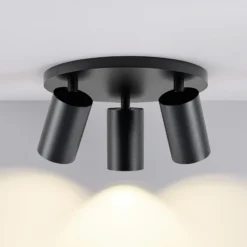 CAN TILT kattospotti, musta, Ø 25 cm, 3-lamppuinen metallinen GU10