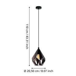 Carlton-riippuvalaisin, musta/kupari, Ø 20,5 cm