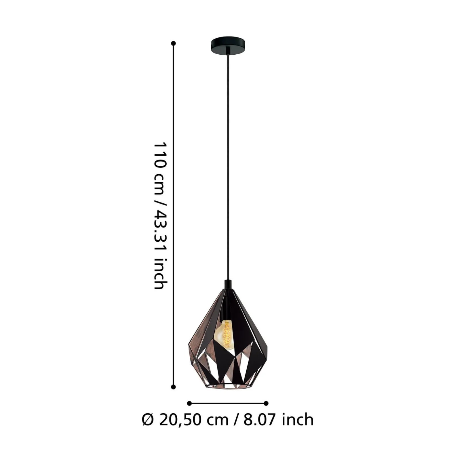 Carlton-riippuvalaisin, musta/kupari, Ø 20,5 cm